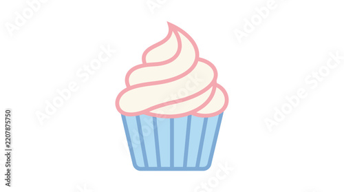 Cute vector illustration of a sweet cupcake with white frosting and blue wrapper for design projects