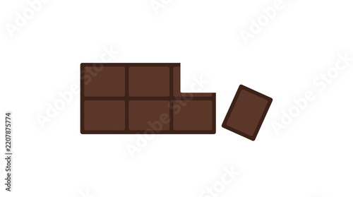 A chocolate bar with a piece broken off, illustrated in a simple vector icon style on a white background