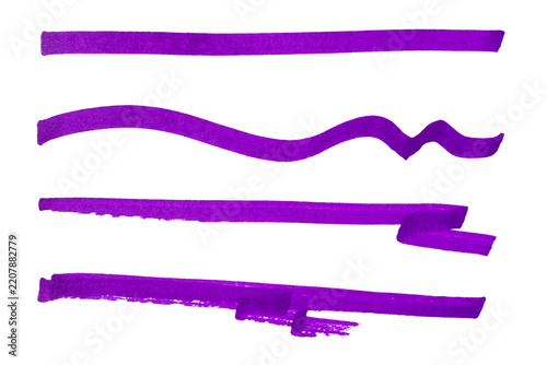 Purple Highlighter Brush Stroke Set PNG Transparent Background, Hand Drawn Marker Lines Collection Isolated Design Elements