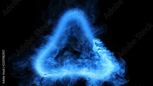 Abstract Blue Smoke and Particle Triangle Formation on Black Background, Motion Graphics