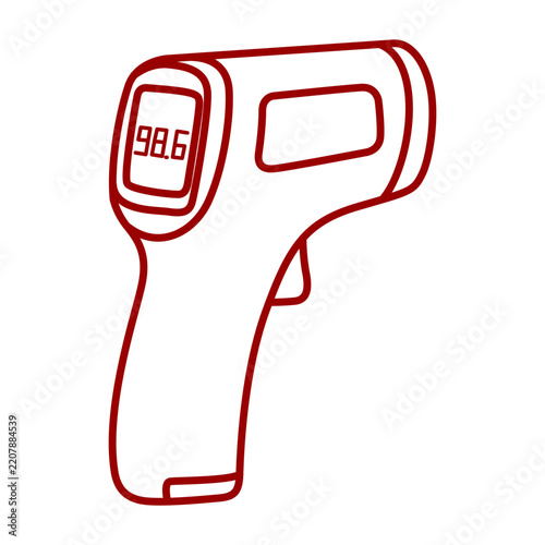 Infrared thermometer digital temperature gun vector line art icon illustration   