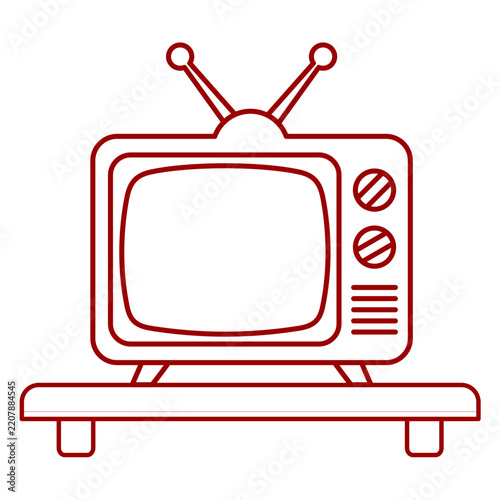 Retro TV set on a shelf vector line art icon illustration   