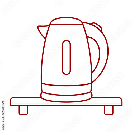 Electric kettle on a base stand vector line art icon illustration   