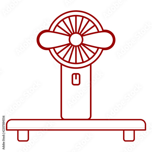 Portable mini handheld fan on a shelf vector line art icon illustration   