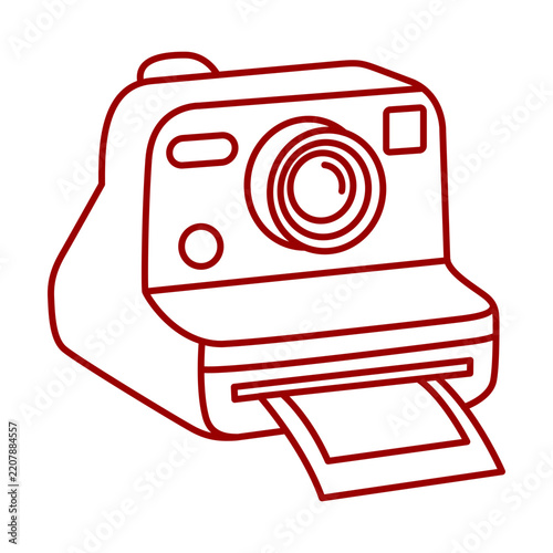 Retro instant camera printing photo vector line art icon illustration   