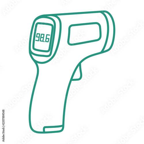 Infrared thermometer digital temperature gun vector line art icon illustration   