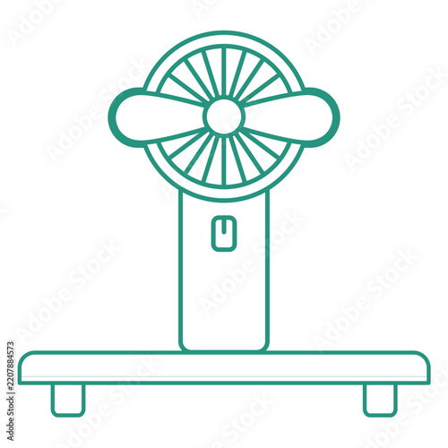 Portable mini handheld fan on a shelf vector line art icon illustration   