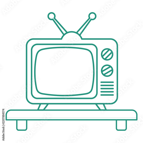 Retro TV set on a shelf vector line art icon illustration   