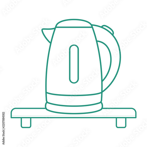 Electric kettle on a base stand vector line art icon illustration   