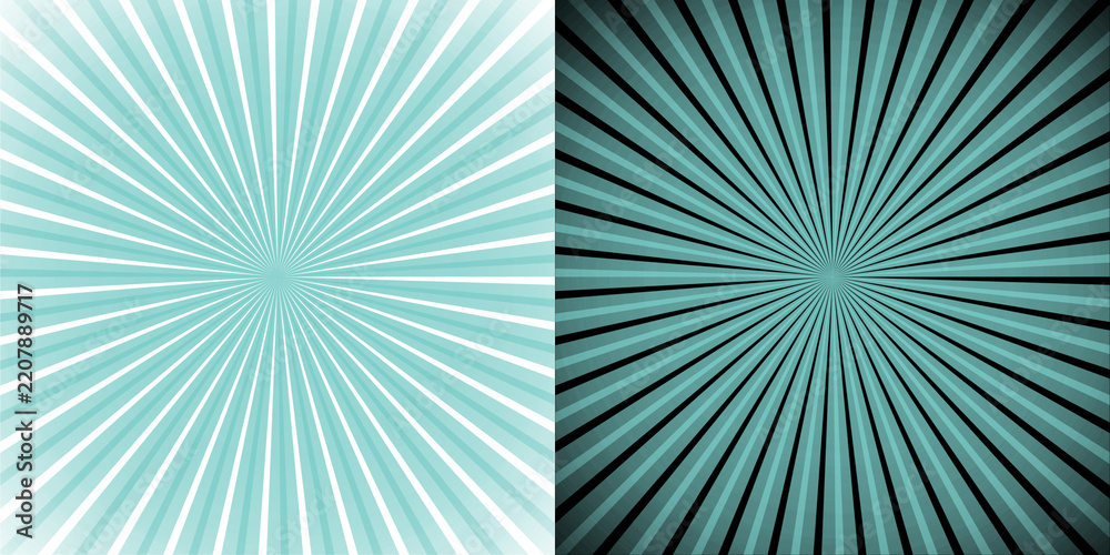 Fototapeta premium Teal sunburst pattern isolated on transparent background with radial light rays