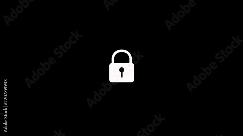 Animated security lock or padlock icon on black background. Lock icon animation for cyber security data protection, system privacy, safety, business privacy password concepts