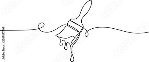 Paint brush drawing in a single continuous line style