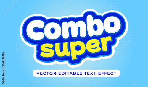 3D combo super cartoon editable text effect typography banner isolated on blue background