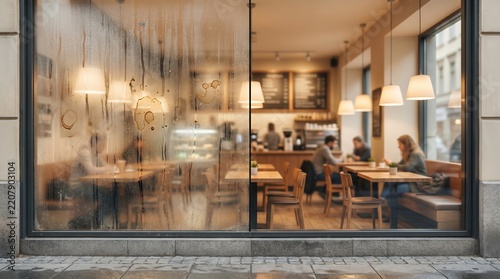 Cafe Window Half Dirty Half Clean with Condensation and Coffee Stains
