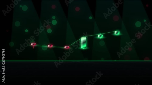 Financial stock market candlestick chart with glowing green and red bars