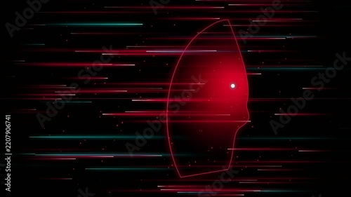 Abstract digital silhouette of a human head in motion