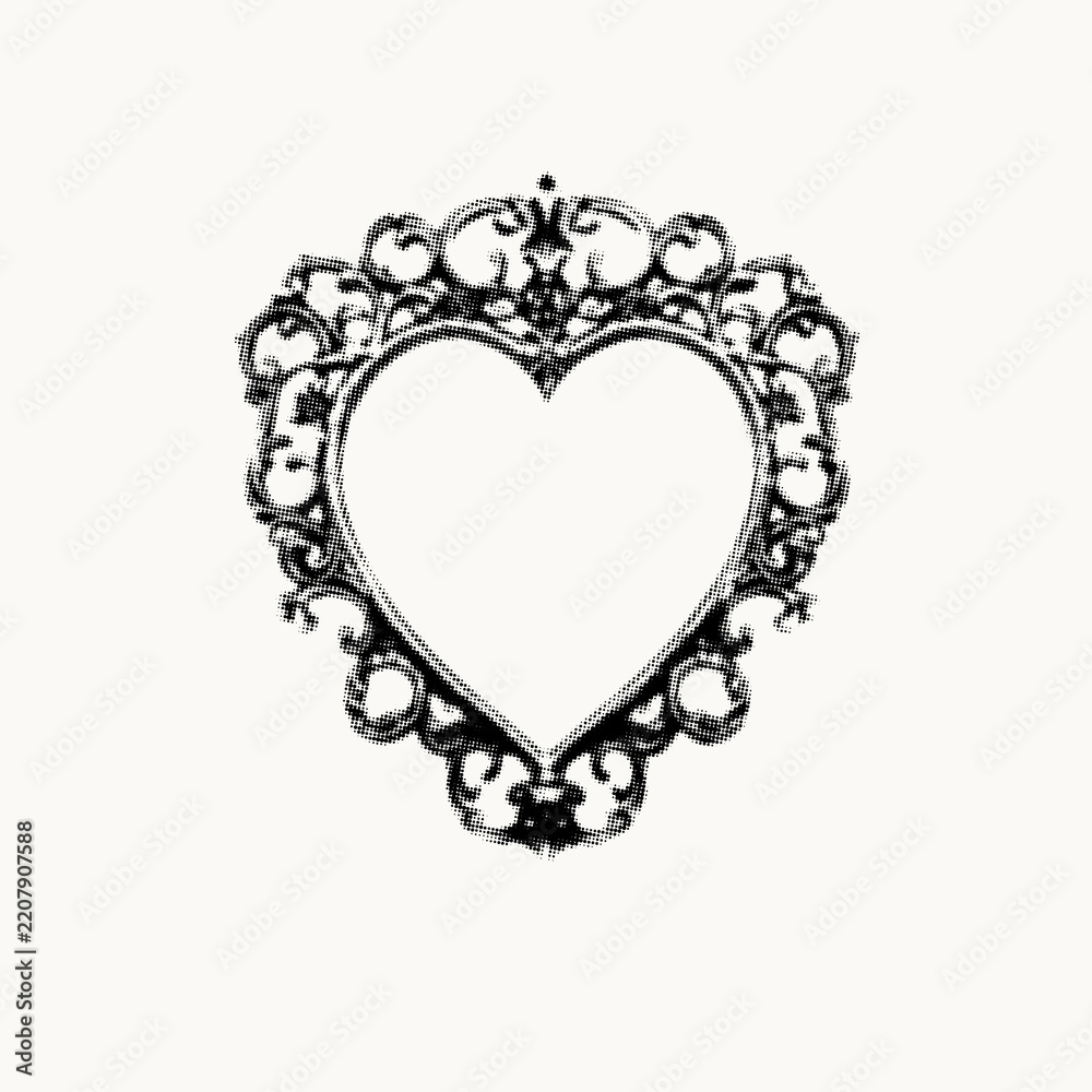 Obraz premium Ornate heart-shaped frame with intricate black floral patterns.