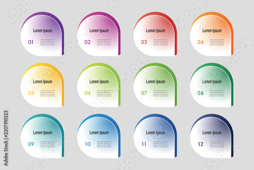 infographic elements template, business concept with 12 steps,  shapes gradient color design with  label for workflow layout, diagram, annual report, vector