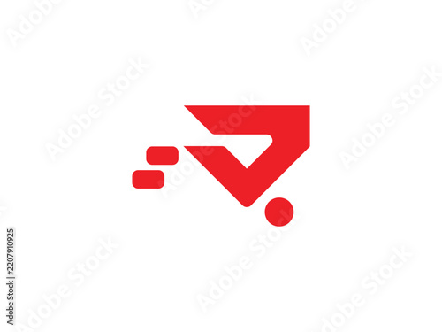 Minimalist red shopping cart modern logo with speed lines for delivery and brand identity 