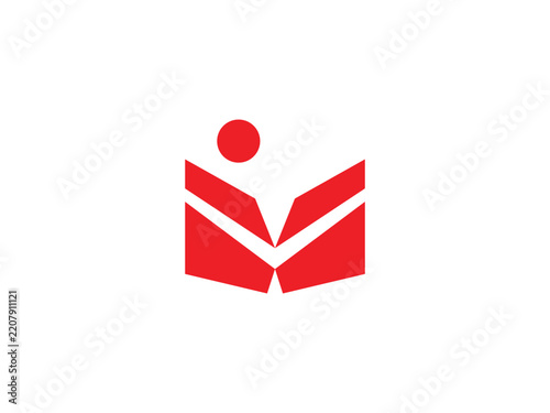Minimalist red open book modern logo with abstract human for education and brand identity