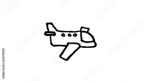 Fotografie Black airplane sketch drawn by hand and isolated on plain white, a cute freehand