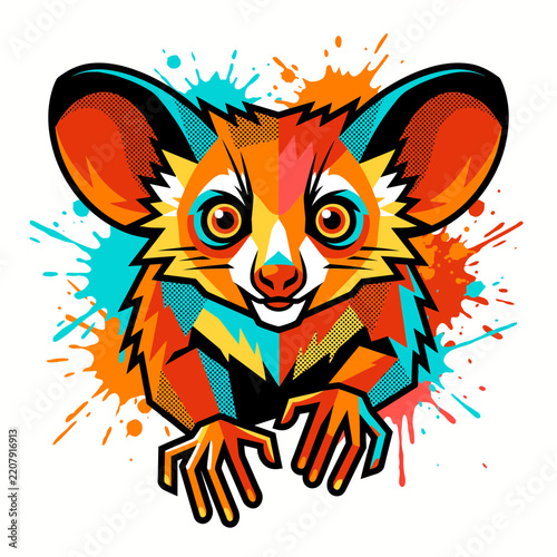 Colorful mouse pop art illustration with vibrant watercolor splashes on a white background