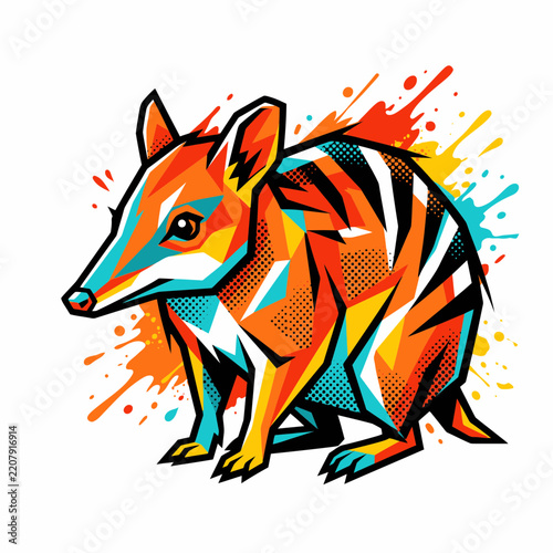 Artistic orange squirrel vector graphic with dynamic abstract paint splatter design elements