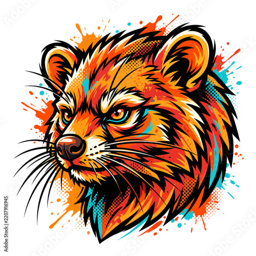 Vibrant Raccoon Portrait with Splashes of Color