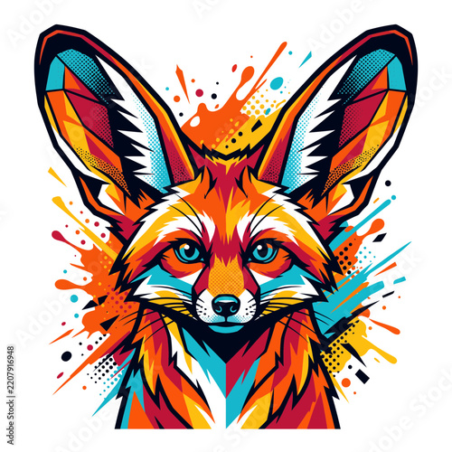 Stylized Colorful Fennec Fox Portrait Pop Art Illustration