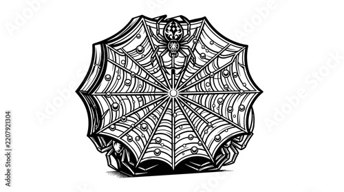Intricate Spider Web with Spider Illustration.