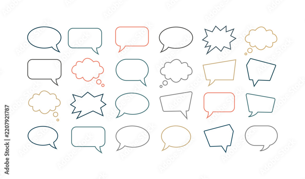 Fototapeta premium Set of various speech bubbles and thought clouds for comics and chat messages vector