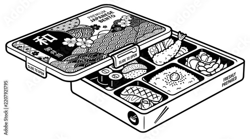 Japanese Bento Box Lunch with Sushi and Rice.
