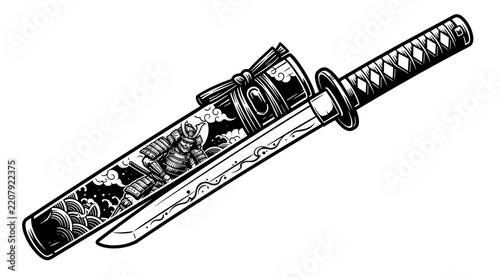 Japanese Katana Sword with Ornate Scabbard.