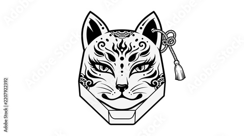 Japanese Kitsune Fox Mask Illustration.