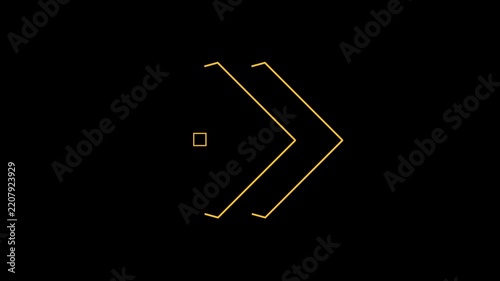 Minimalist yellow chevron arrow lines on black background abstract featuring moving
