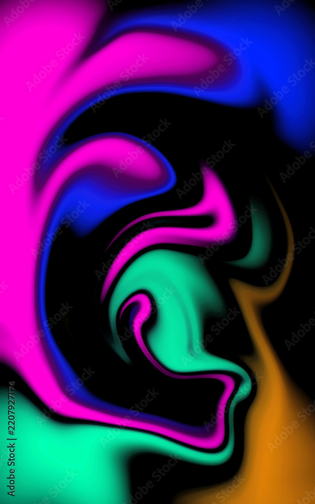 Obraz premium Neon Glowing Fluid Liquid Abstract Wave Art on Black Background