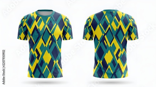 Discover the versatility of this dynamic Jersey mockup, showcasing front and back views perfect for your apparel branding needs, abstract geometric patterns
