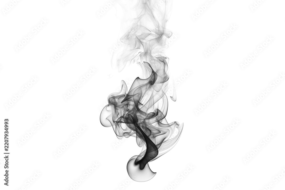 Fototapeta premium Abstract black smoke plume isolated on pure transparent background, swirling dark vapor texture, ethereal smog graphic effect for design overlays