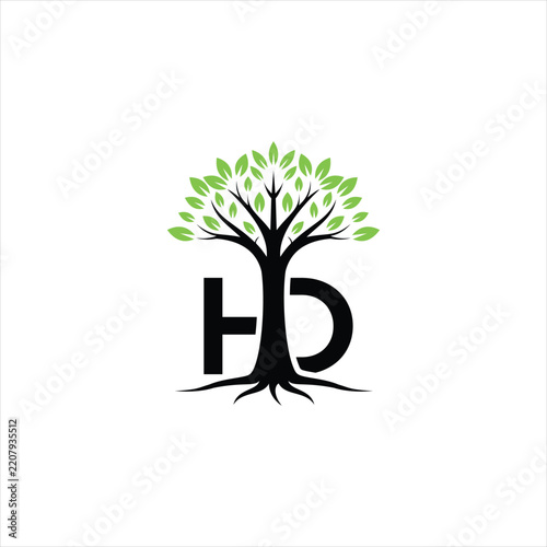 Letter Hb or HD logo design combined with the tree