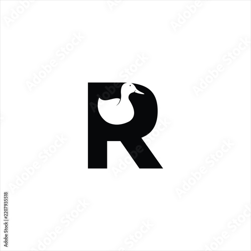 Letter r with duck silhouette negative space logo