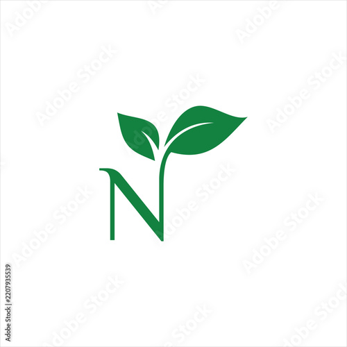 Green sprout emerging from letter n symbol