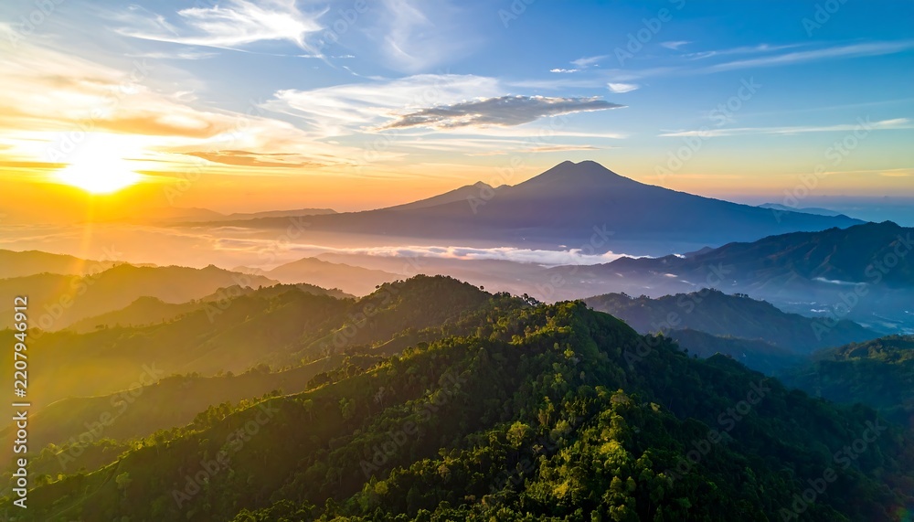 Obraz premium Sunrise over mountain range landscape nature.