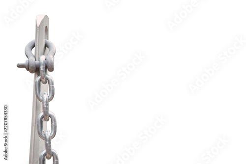 Fotografie chain attached to a steel post with a shackle Isolated on transparent background