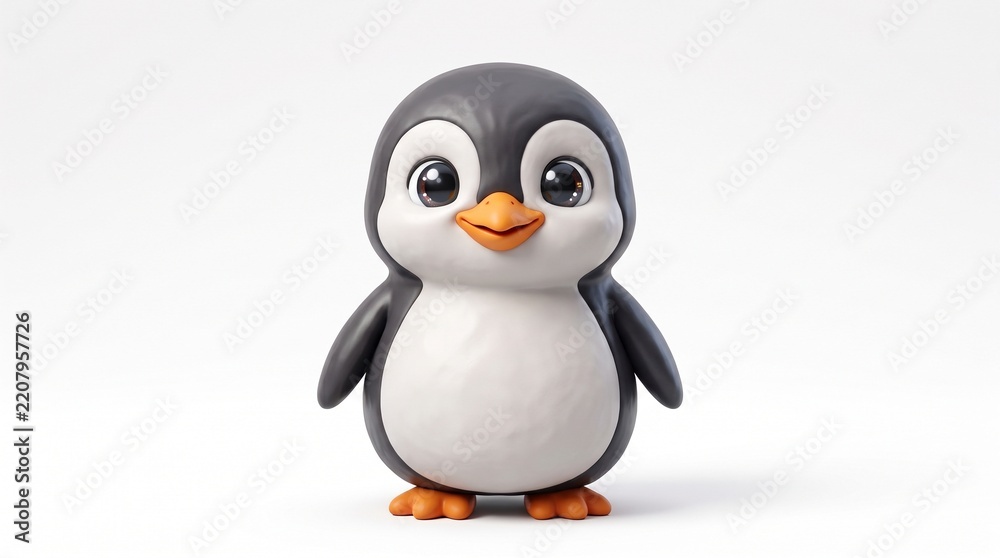 Obraz premium Cute baby penguin standing isolated on a clean white background