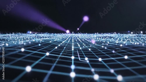 Abstract Digital Network Grid with Glowing Data Nodes and Connectivity Lines