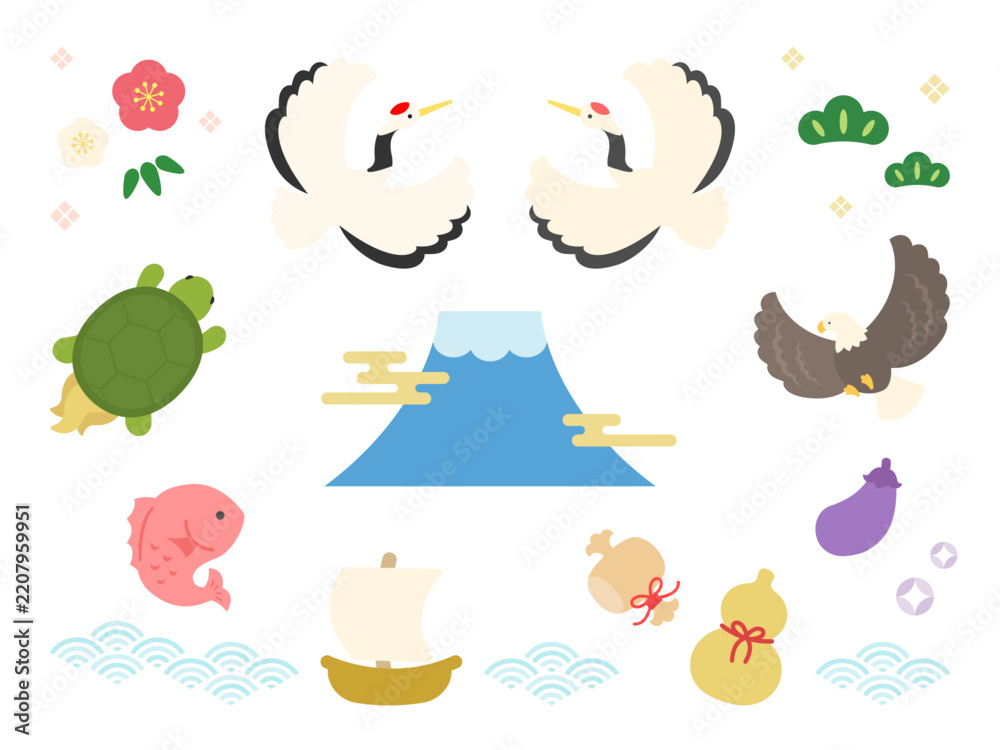 Obraz premium 正月・年賀状の縁起物のイラスト素材セット