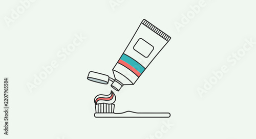 Daily Oral Hygiene Routine Illustration with Toothpaste Squeezed from Tube onto Toothbrush on White Background