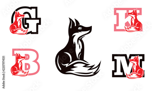 simple black cute fox logo, silhouette of great wild animal vector illustration