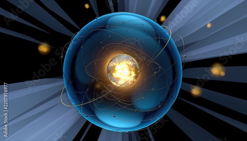 Abstract representation of an atom with electrons orbiting a nucleus.