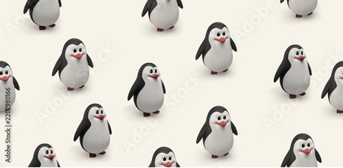 3D Christmas Penguin Seamless Pattern - Cute Winter Holiday Background